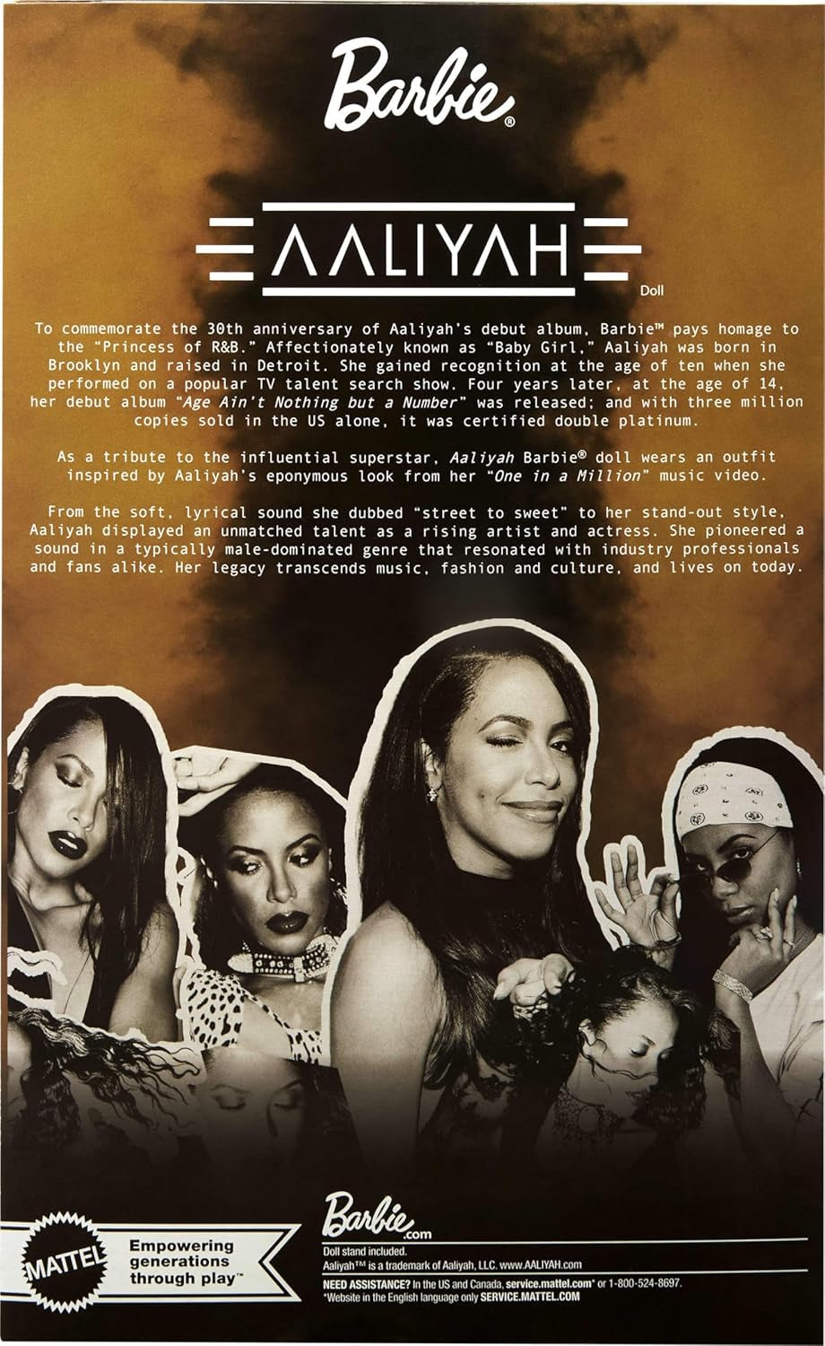 Barbie signaturdukke Aaliyah samlerfigur i sort imiteret læder inspireret af One in a Million musikvideo HRM80