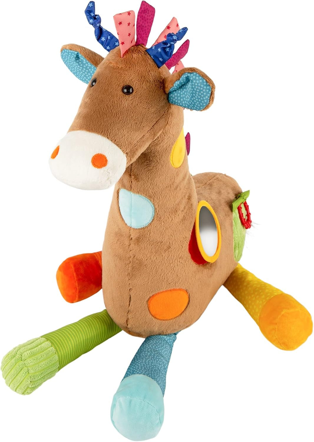SIGIKID 42863 Giraffe XXL babylegetøj, PlayQ pædagogisk legetøj, plyslegetøj med bidering, rangle, spejl, knirkende, til babyer og børn fra 3 måneder, flerfarvet/giraf 72 cm legetøj Bebe Naty Shop Standardtitel