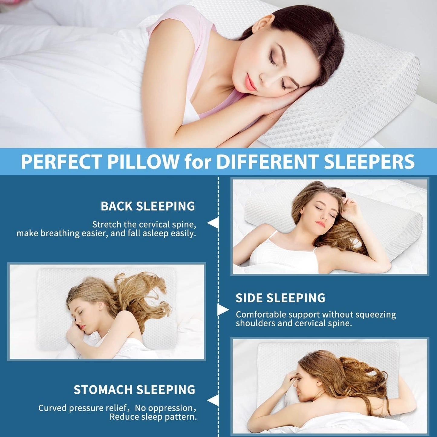 Findigit Health Pude, Memory Foam Pude, Ortopædisk nakkestøttepude til side- og rygsover, Ergonomisk cervikal rygsøjlepude (60 X 35 X 11/9 cm) Cervikal ortopædiske puder Naty Shop
