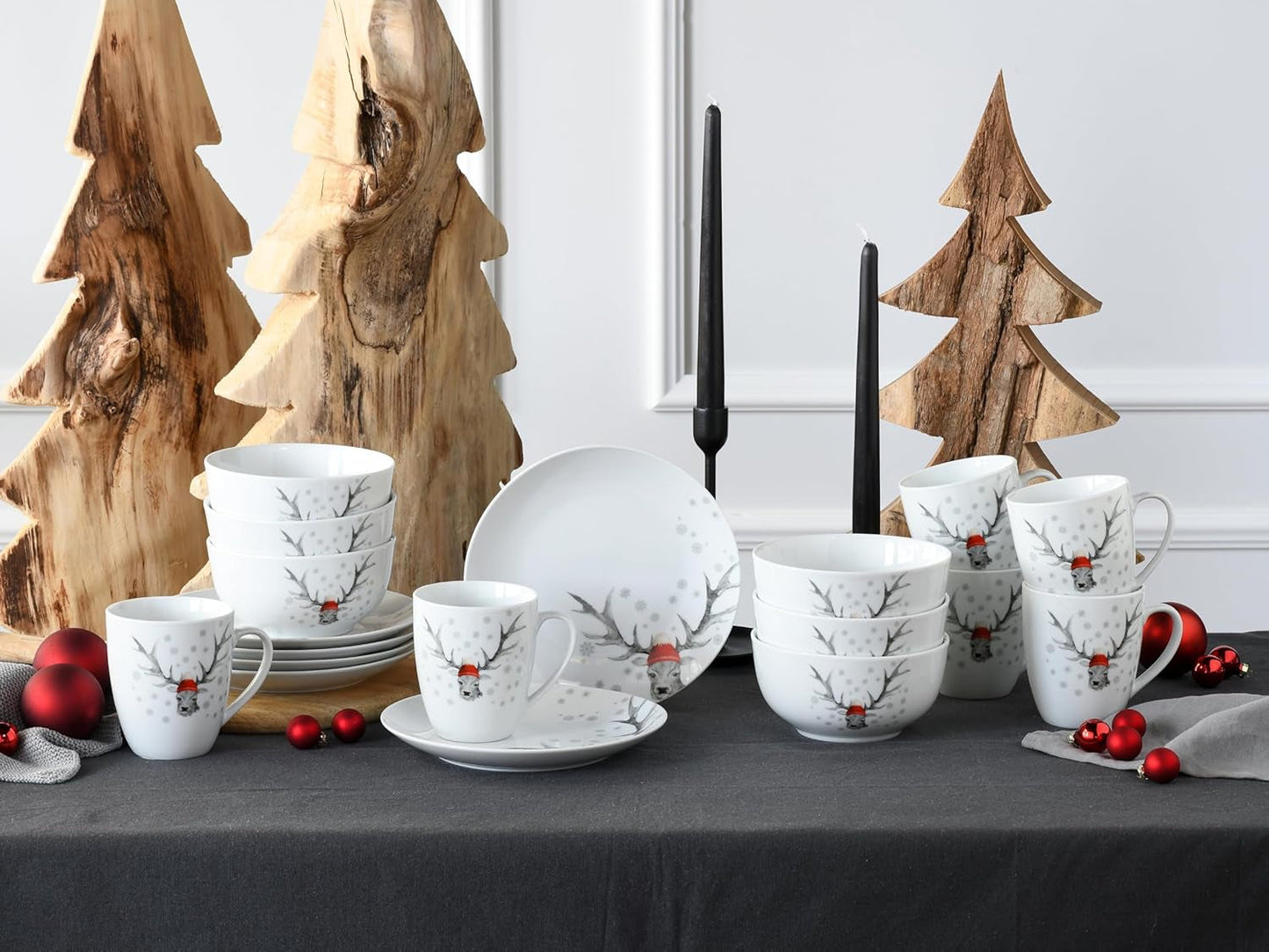 CreaTable, 21498, Luna Hirsch-serien, 18-dele stel til 6, morgenmadssæt i porcelæn, tåler opvaskemaskine og mikroovn, kvalitetsfremstilling