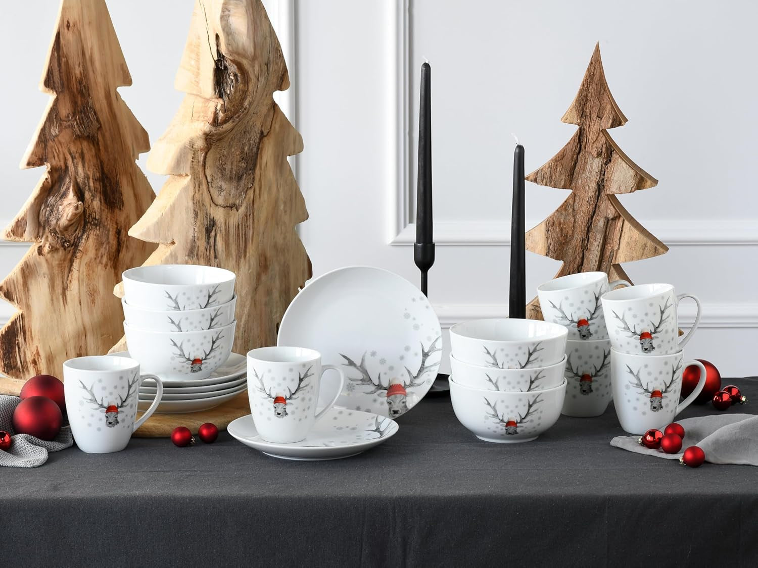 CreaTable, 21498, Luna Hirsch-serien, 18-dele stel til 6, morgenmadssæt i porcelæn, tåler opvaskemaskine og mikroovn, kvalitetsfremstilling