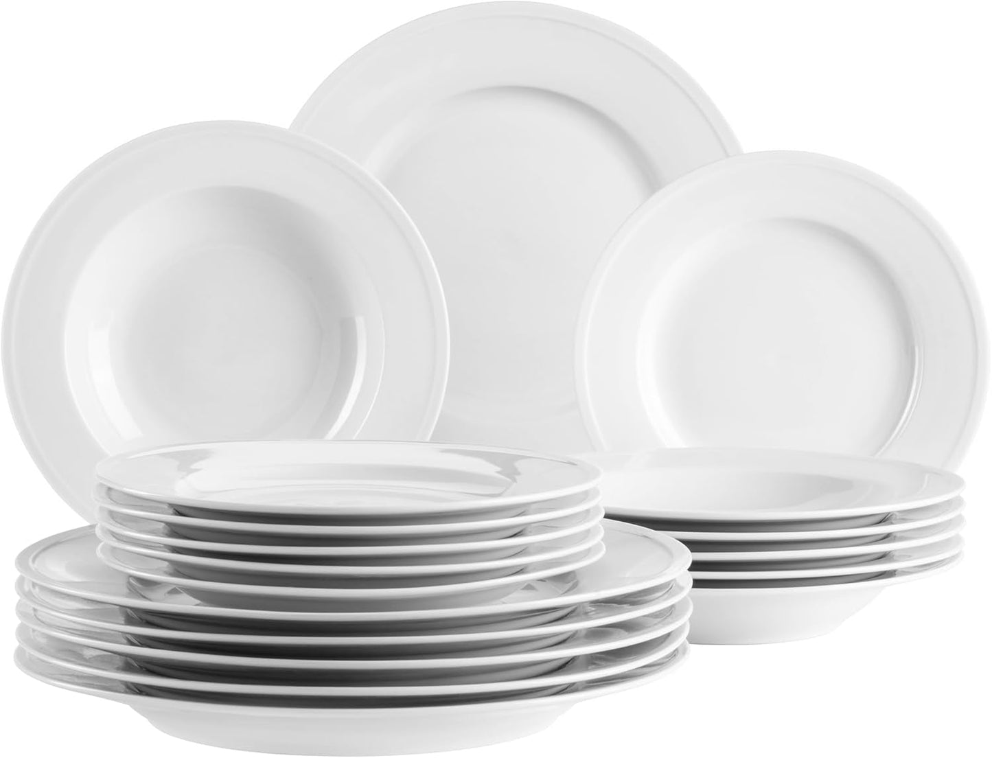 MÄSER Arlona 18-delt porcelænsstel til 6, tidløst og elegant, hvidt