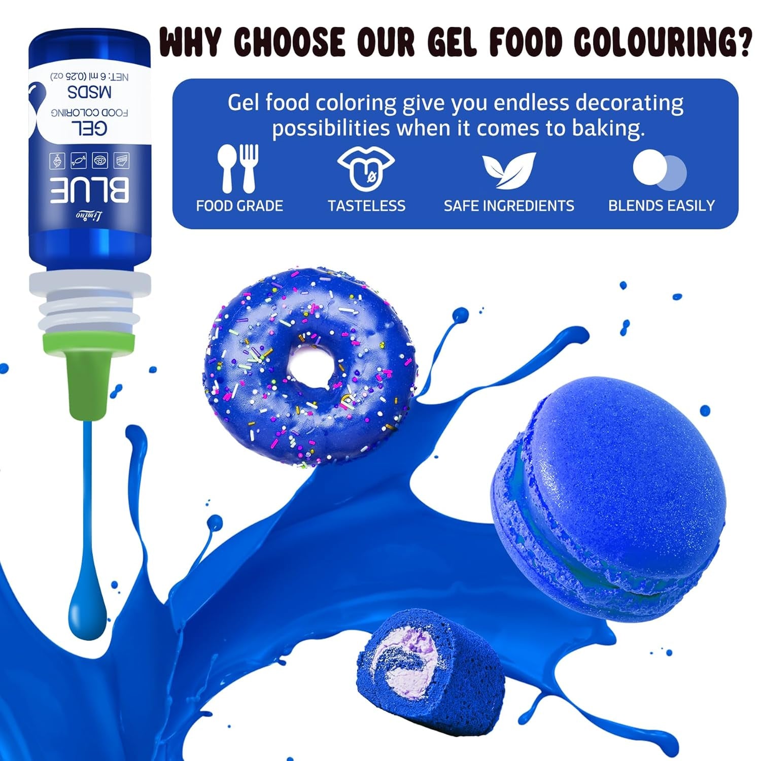 Gel-madfarve - 100 ml, Gel-madfarve til kager, bagning, småkager, makroner - koncentreret sukkerfri madfarve til kagedekoration, drikkevarer, påskeæg, DIY-slime (hvid)