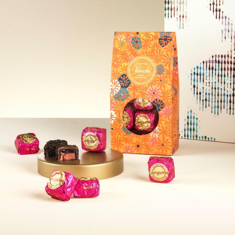 Venchi - Murrine Chocolate Raspberry Praline gaveæske, mørk chokolade, 288 g, glutenfri, ingen kunstige farver, ingen konserveringsmidler - perfekt gaveidé