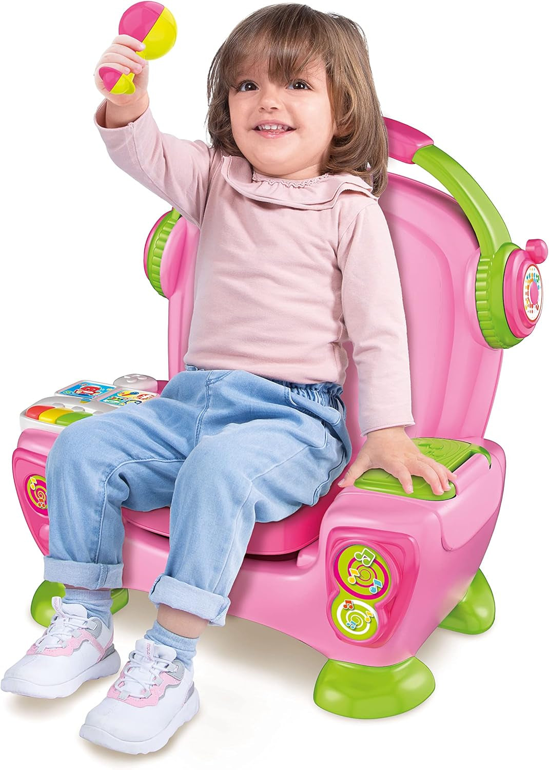 Clementoni 17755 Syngende lænestol med lyserød lyd og dans - interaktiv og multifunktionel lænestol til børn på italiensk, legetøj 1 år - Made in Italy, flerfarvet Toys Bebe Naty Shop