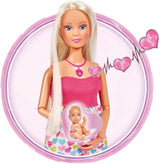 Simba 105733480 - Steffi Love babyrygsæk, gravid dukke med baby og fantastiske lyde, babytilbehør og bæresele, Pink Naty Shop Dukker