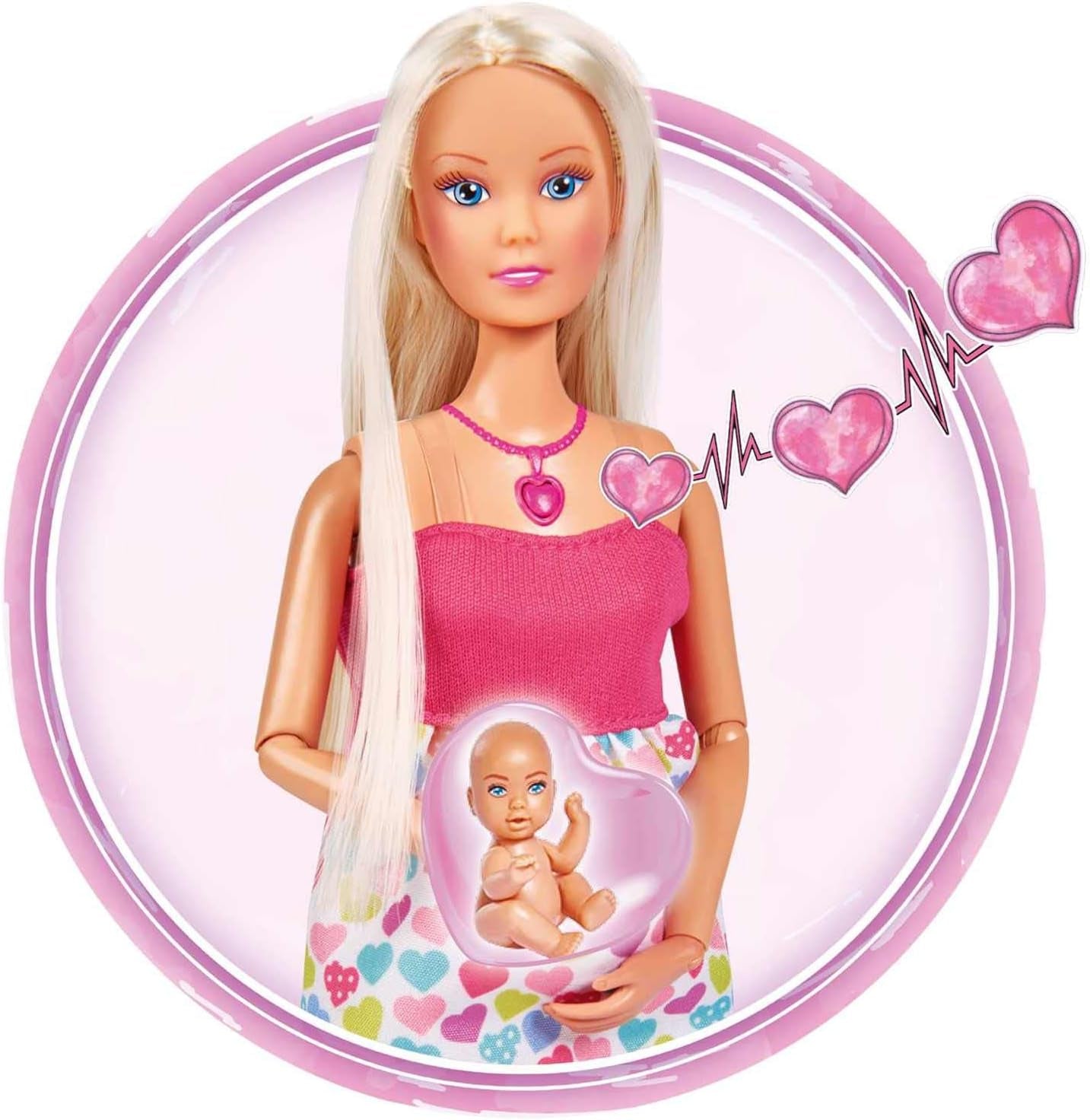 Simba 105733480 - Steffi Love Baby Bliss, gravid dukke og fantastiske lyde, babytilbehør og bæresele