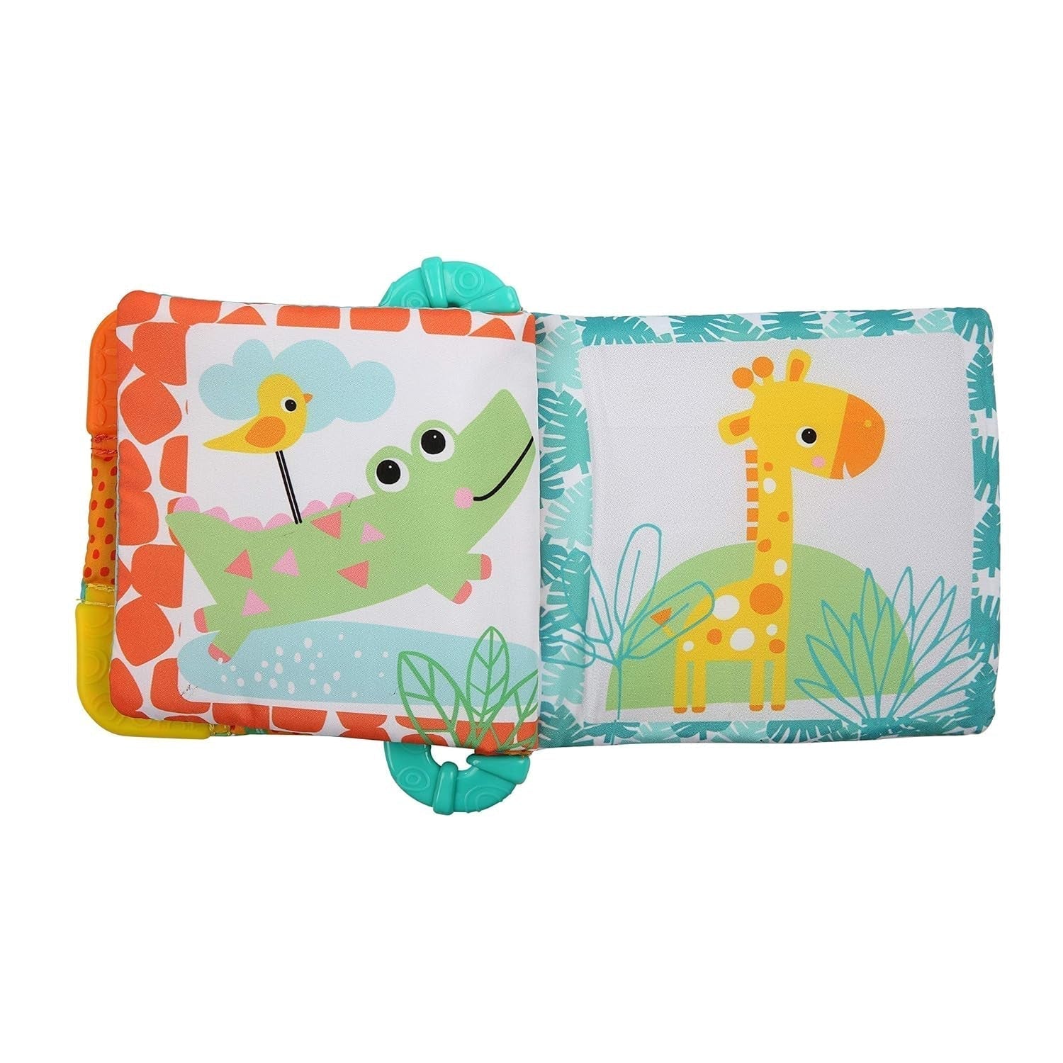Bright Starts, Teethe & Read, Rangle Cloth Book Gribende Legetøj og Stof Dyre Billedbog, Rangle Book, Bidring, Beroligende tandkød, Legetøj til babyer og småbørn 3 måneders babylegetøj Naty Shop