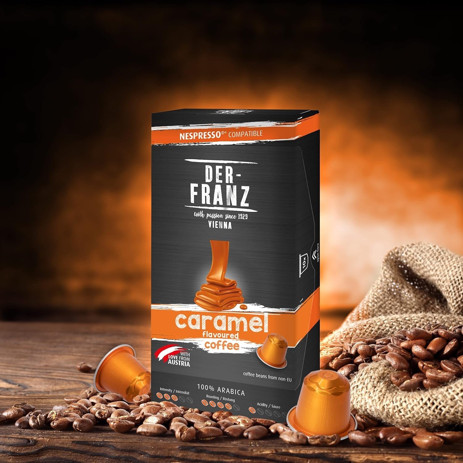 Der-Franz Nespresso-kompatible kaffekapsler, 6 x 10 kapsler, karamelaroma, mellemristet
