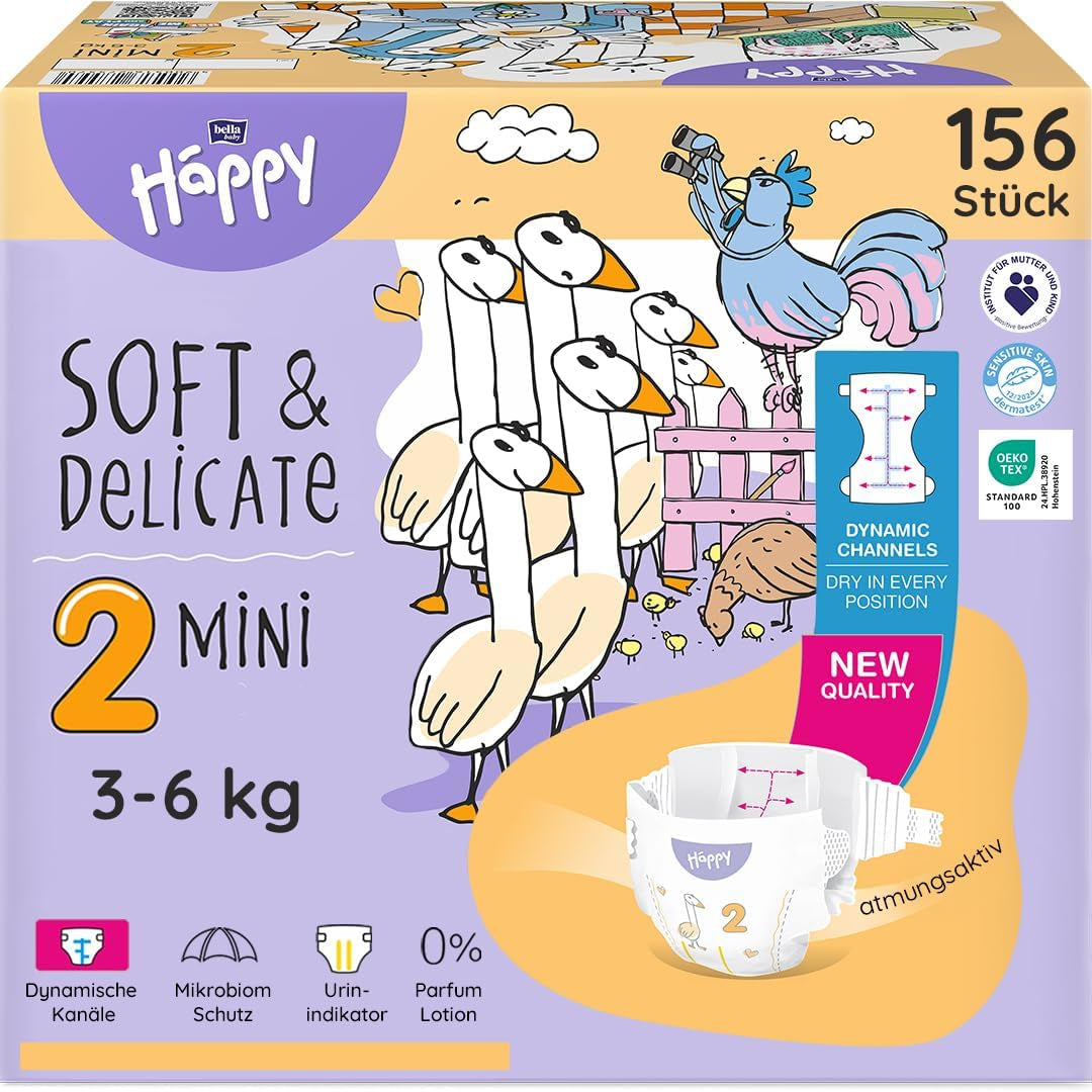 Bella Baby Happy Premium bleer, str. 6, Junior Extra, 15+ kg, 96 styk, DERMATEST og OEKO-TEX Seal, engangs babybleer