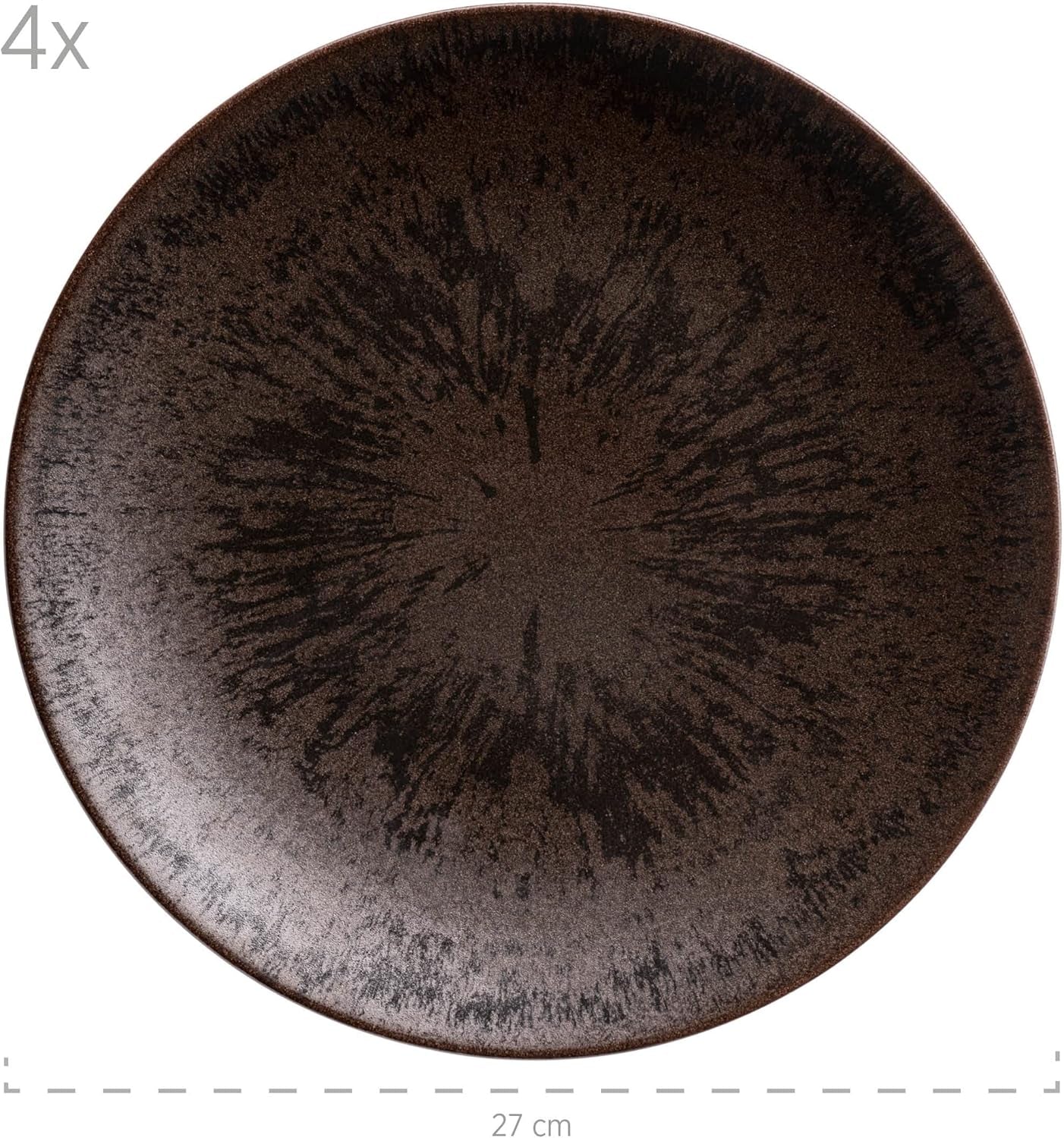 MÄSER Bronze Metallic 12-delt bordservice til 4 med elegant og blank glasur middagstallerkensæt med middagstallerken, middagstallerken og desserttallerken i højkvalitets keramik, stentøj, brun
