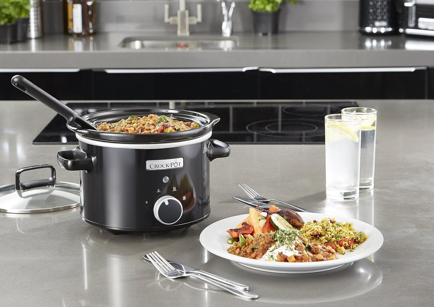 Slow cooker Crockpot, aftagelig keramisk skål, nem at rengøre, 2,4 liter (1-2 personer) Slow Cooker Naty Shop