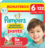 Pampers Premium Protection Pants str. 5, 144 bleer, 11 kg - 17 kg, med 360° justering og bløde anti-lækage manchetter for optimal komfort og beskyttelse