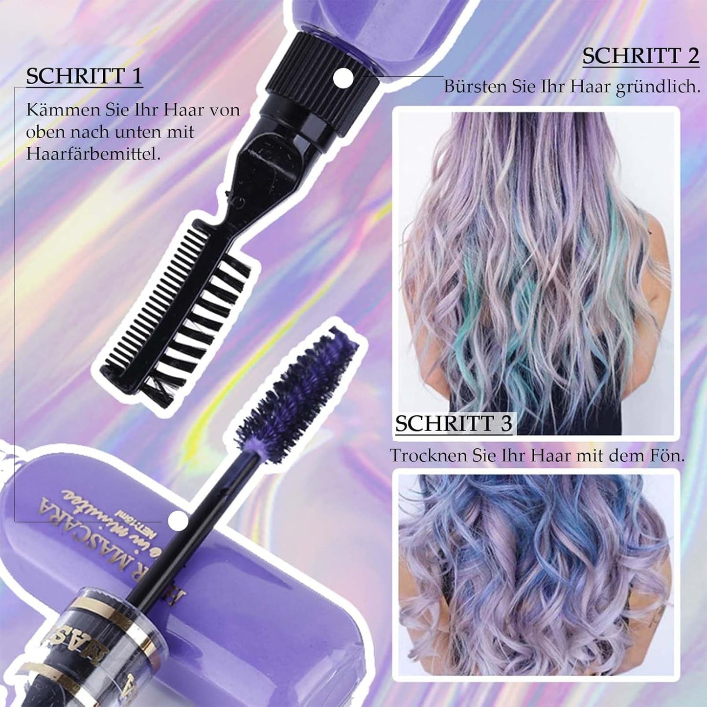 Øjeblikkelig hårfarve 6 farver Midlertidig hårmascara til piger og kvinder vaskbart hår kridt regnbuehårmascara hårfarve til karneval Halloween cosplay fest fødselsdag (A) Naty Shop hårfarve