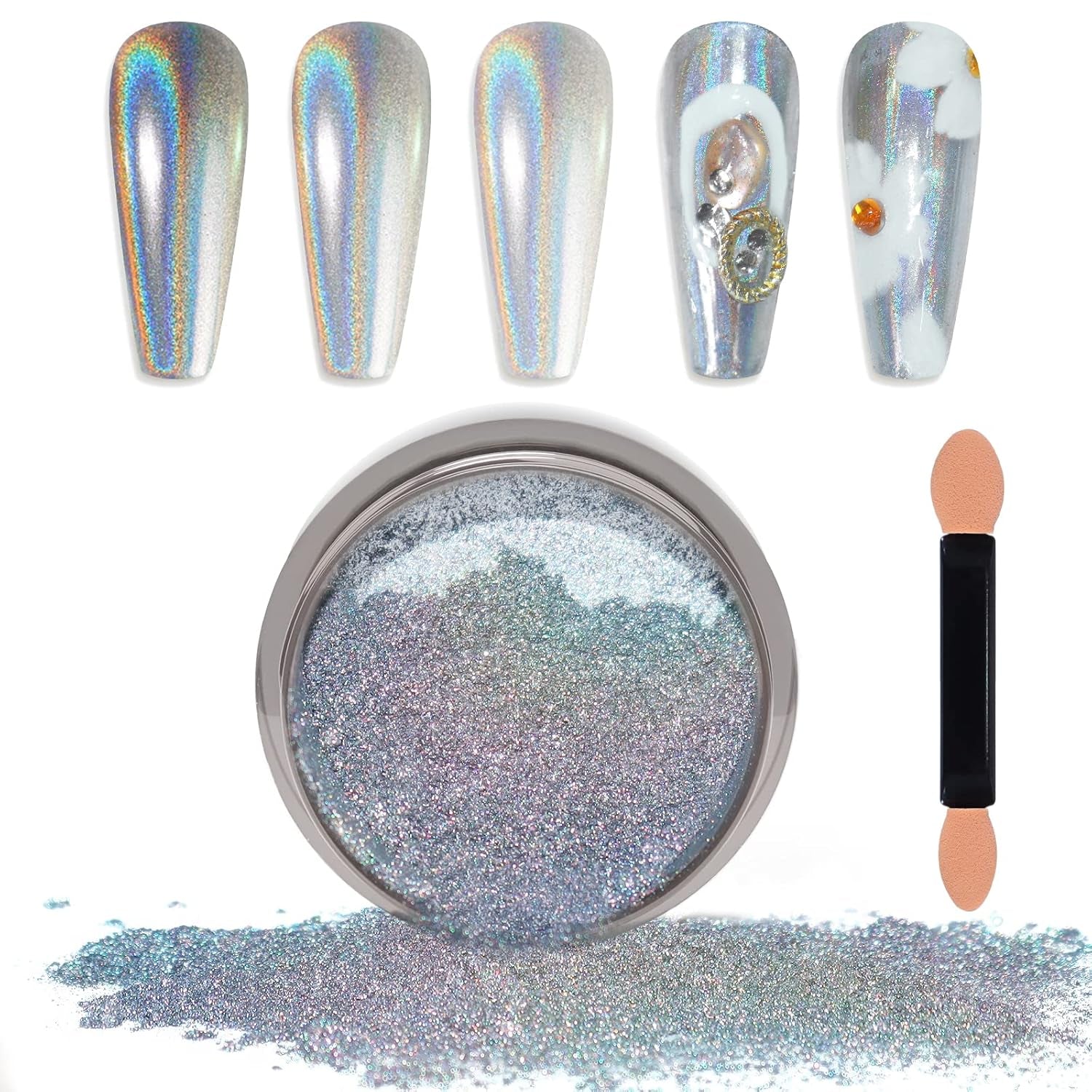 Chrome Nagel Pulver Spiegel Effekt Metallic Staub Holographische Glitter Glasierte Maniküre Dekoration Reflektierendes Pigment Für DIY Gel Polish Nail Art, Harz Handwork, Geschenke Für Gold