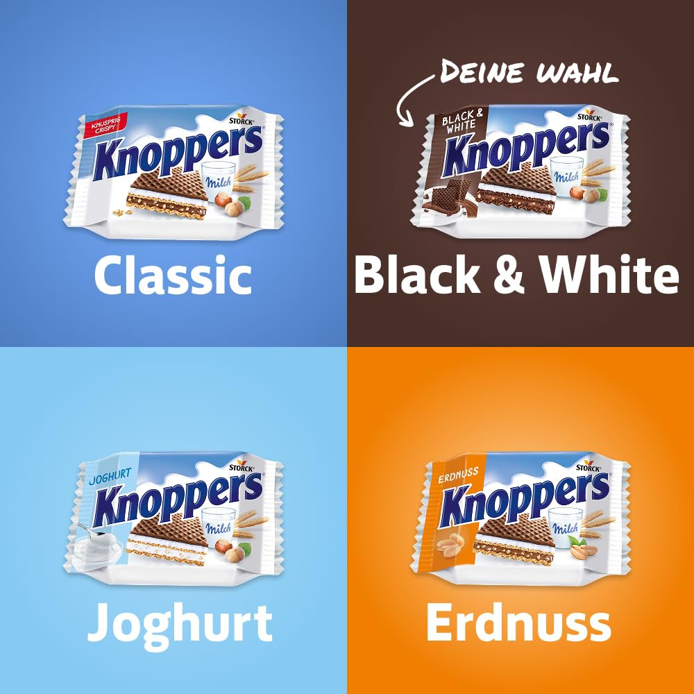 Sort og hvid – 2 x 200 g (2 x 8 stykker) – Vaffelskiver fyldt med mørke kakaoblater, stykker sort dej, mælk og nougatcreme