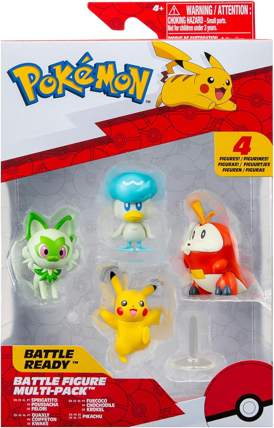 Pokémon PKW3402 - Battle Figure Multipack - 4-pak med Pikachu, Croc, Kwaks, Felori, officielle detaljerede figurer, 5 cm hver Action figurer Naty Shop