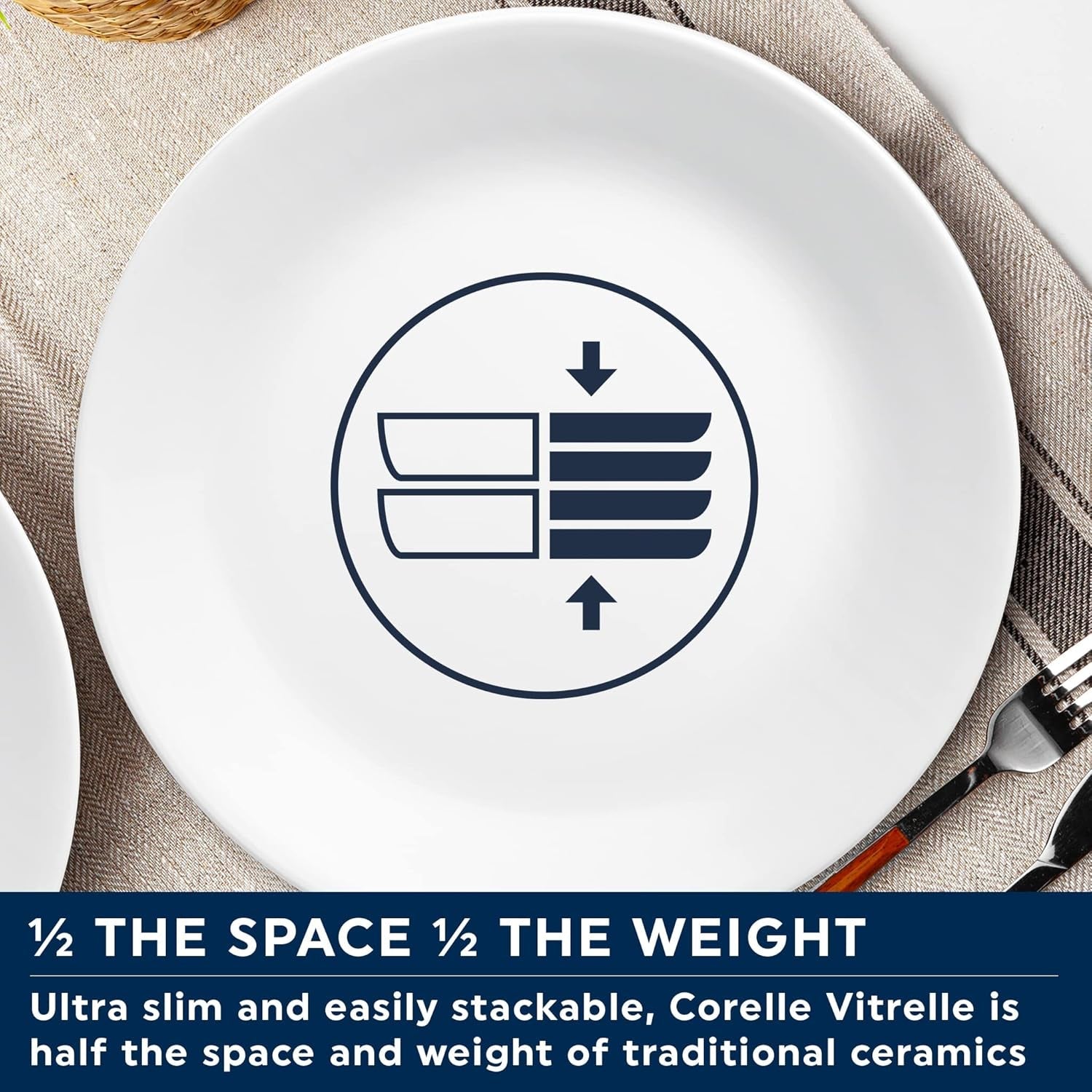 Winter Frost porcelænssæt til 4, 12 stykker, Premium Ultra-Durable Vitrelle™ glasstel, tåler opvaskemaskine, tåler mikroovn og mikroovn, festligt vinterdesign
