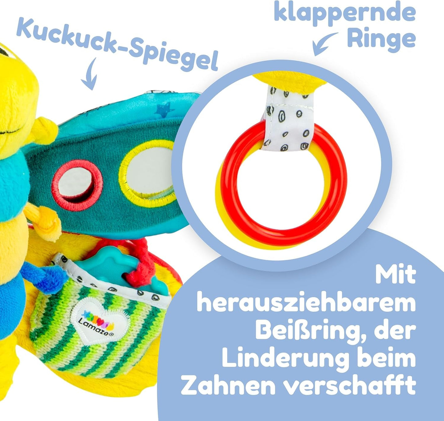 Lamaze babylegetøj "Freddie the Firefly" Clip & Go, højkvalitetslegetøj til småbørn, grebsvedhæng for at styrke forholdet mellem forældre og barn, fra 0 måneder, flere farver Bebe Toys Naty Shop