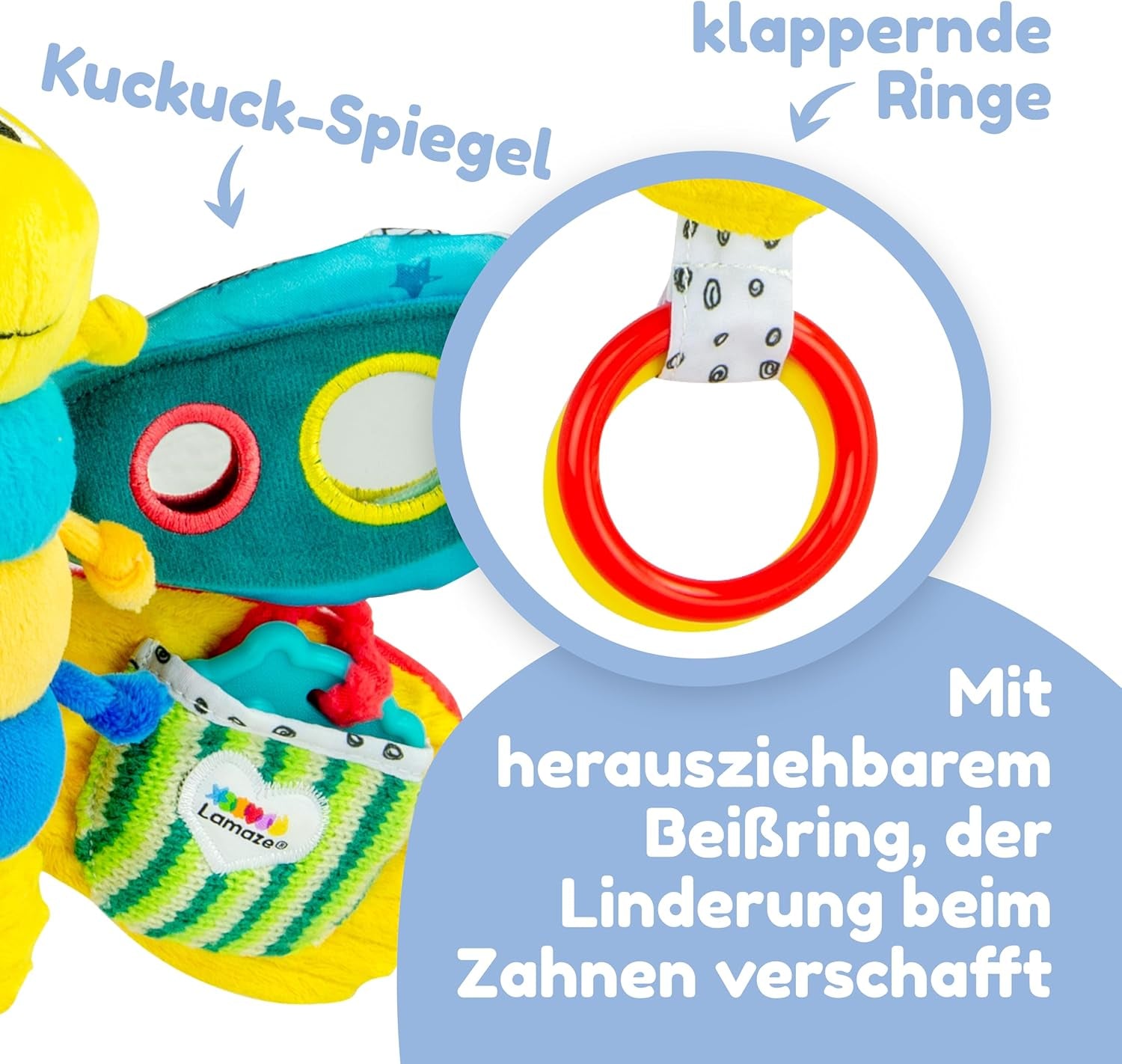 Lamaze babylegetøj "Freddie the Firefly" Clip & Go, højkvalitetslegetøj til småbørn, grebsvedhæng for at styrke forholdet mellem forældre og barn, fra 0 måneder, flere farver Bebe Toys Naty Shop