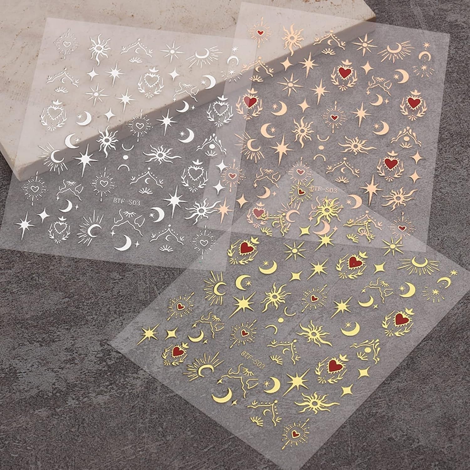 JMEOWIO Nagelsticker Mond Stern 9 Blatt Nail Art Sticker Selbstklebend Nagelaufkleber Sonne Dekoration Nageldesign Zubehör