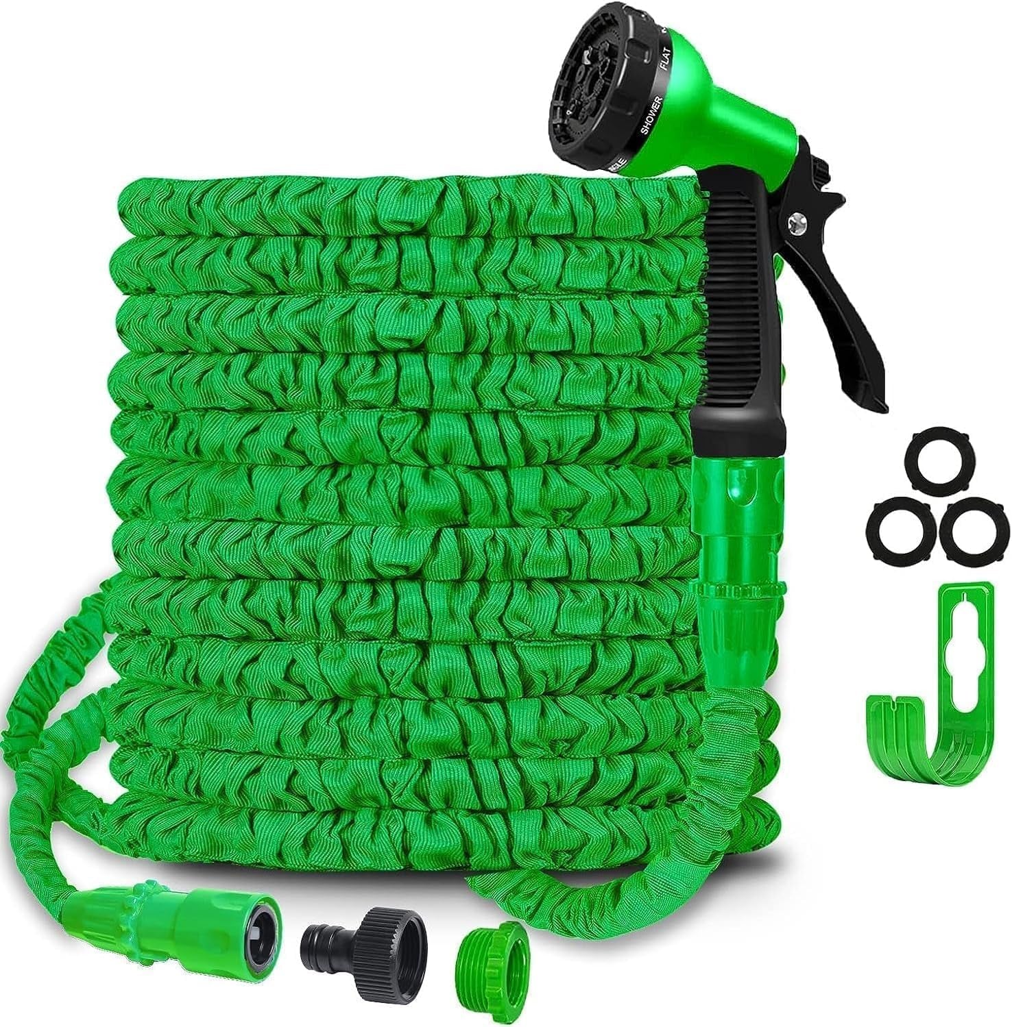 Haveslange Magic fleksibel forlængelig slange med 1,9 cm 1,27 cm fittings 8-funktions spraydyse blå eller grøn 15m
