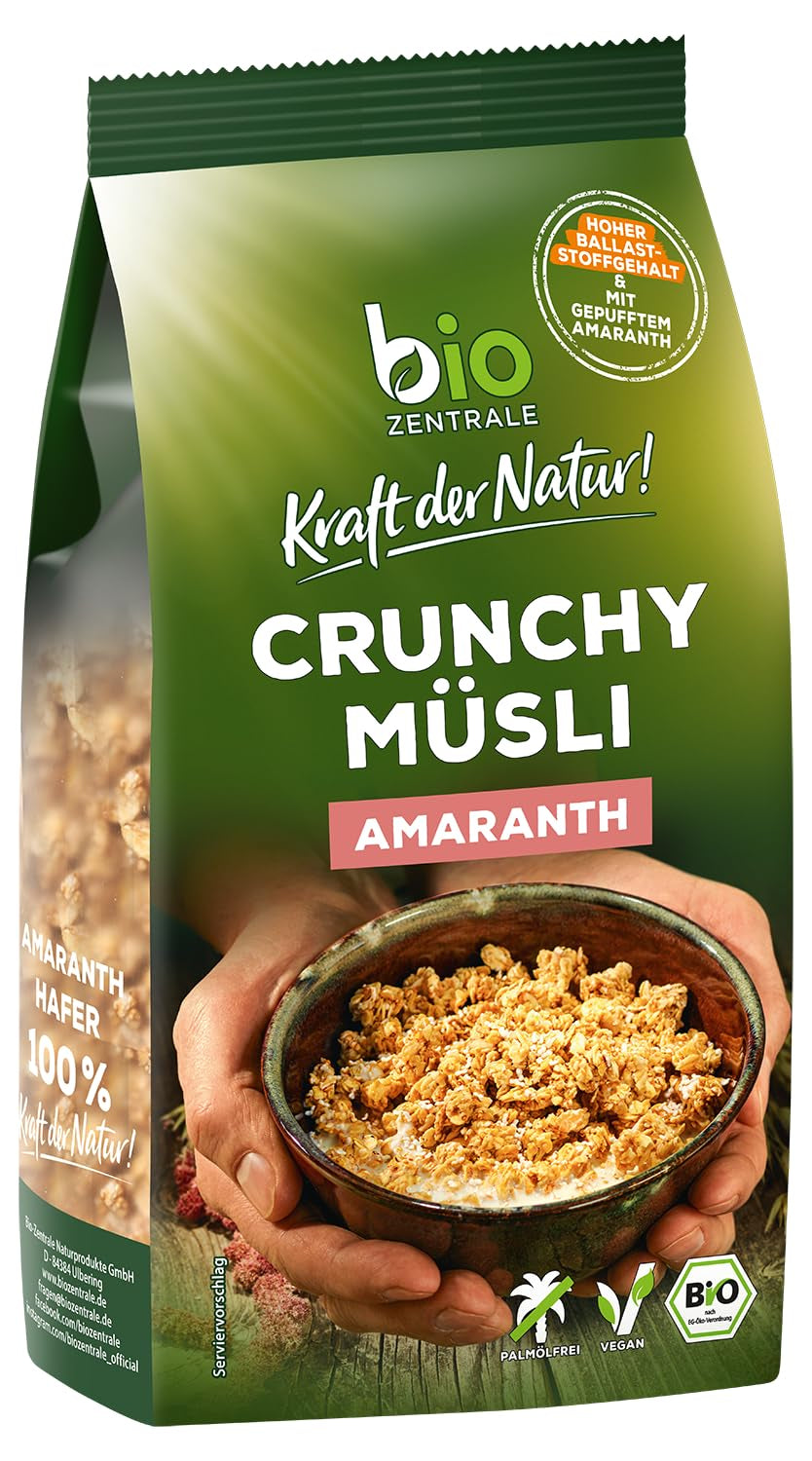 Sprød müsli med bær Biozentrale | 375 g økologisk müsli | Ideel til morgenmad og din kop takeaway müsli | Et alternativ til müslibarer