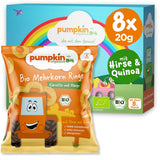 Pumpkin Organics Baby flerkornede gulerods- og mangoringe (pakke med 8) Additivfri babysnacks fra 12 måneder - Allergenfri² og glutenfri³ sprøde babysnacks (8 x 20 g)