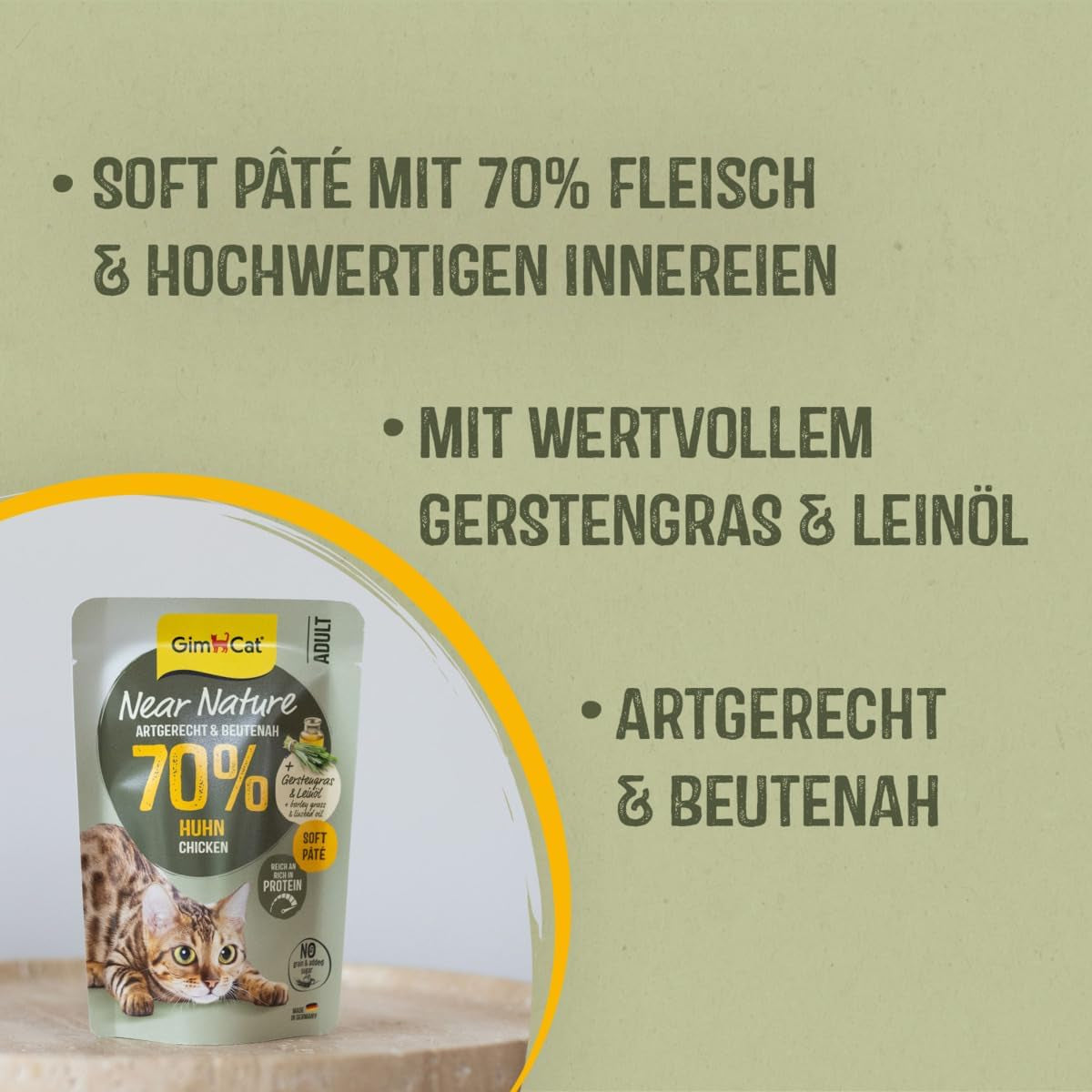 GimCat Near Nature Trial Mix 12 Pack - Vådkornsfrit foder til katte fra 7 måneder med en passende art og byttedyrsspecifik opskrift - 12 poser (12 x 85g)