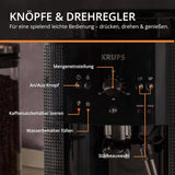 KRUPS Arabica Picto automatisk espressomaskine, kompakt design, nem at bruge, intuitiv justerbar drejekontrol, mælkeskummer, 2-kops funktion, espressomaskine, sort, EA810870
