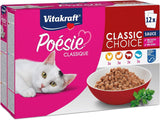 Vitakraft Poésie Classique, våd kattefoder, kattefoder i sauce, med kylling, med kalkun, med oksekød, med laks, uden tilsat sukker og korn (1 pakke á 12 x 85 g)