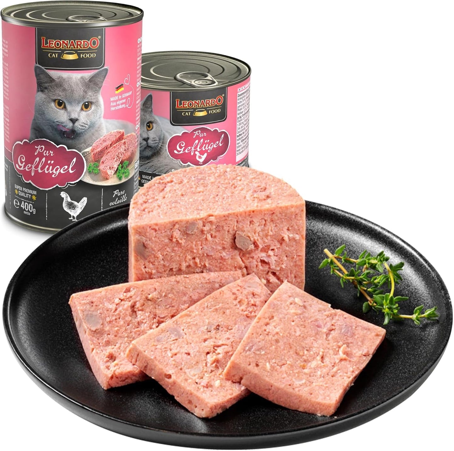 LEONARDO Nassfutter für Katzen, Geflügel pure, 6X 800g Dose, Katzenfutter getreidefrei, Alleinfutter, Made in Germany