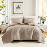 Comfort Spaces Kienna Quilt Sæt Luksus Dobbelt Stitch Sommertæppe Letvægts Blødt Helårs Sengetøj Matchende pudebetræk Hvidt tæppe til King Size senge (264,2 X 228,6 Cm) Naty Shop Taupe Quilt King/Cal King(104"X90")