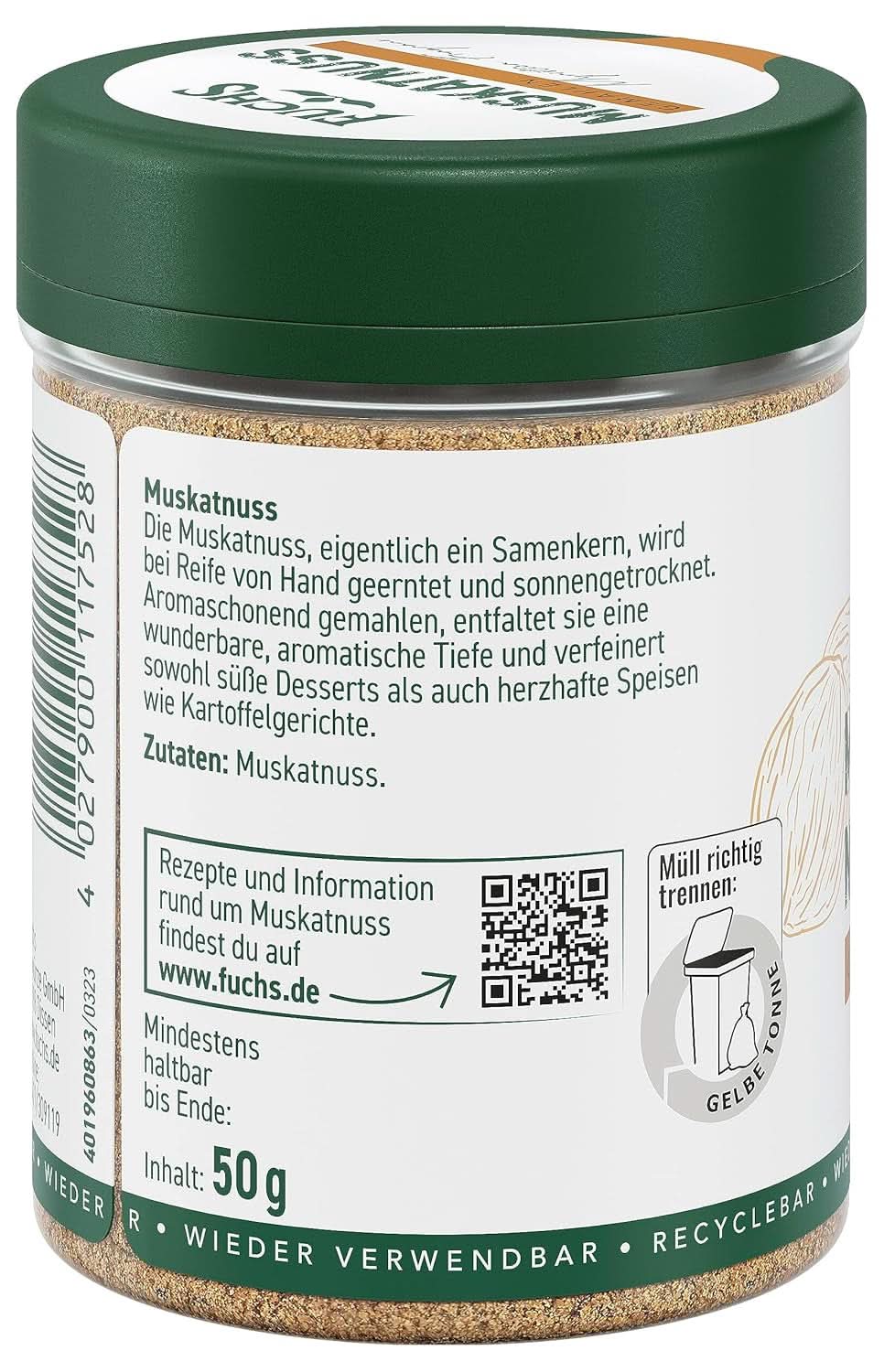Fuchs Muskatnød, 50 gram Krydderier Naty Shop