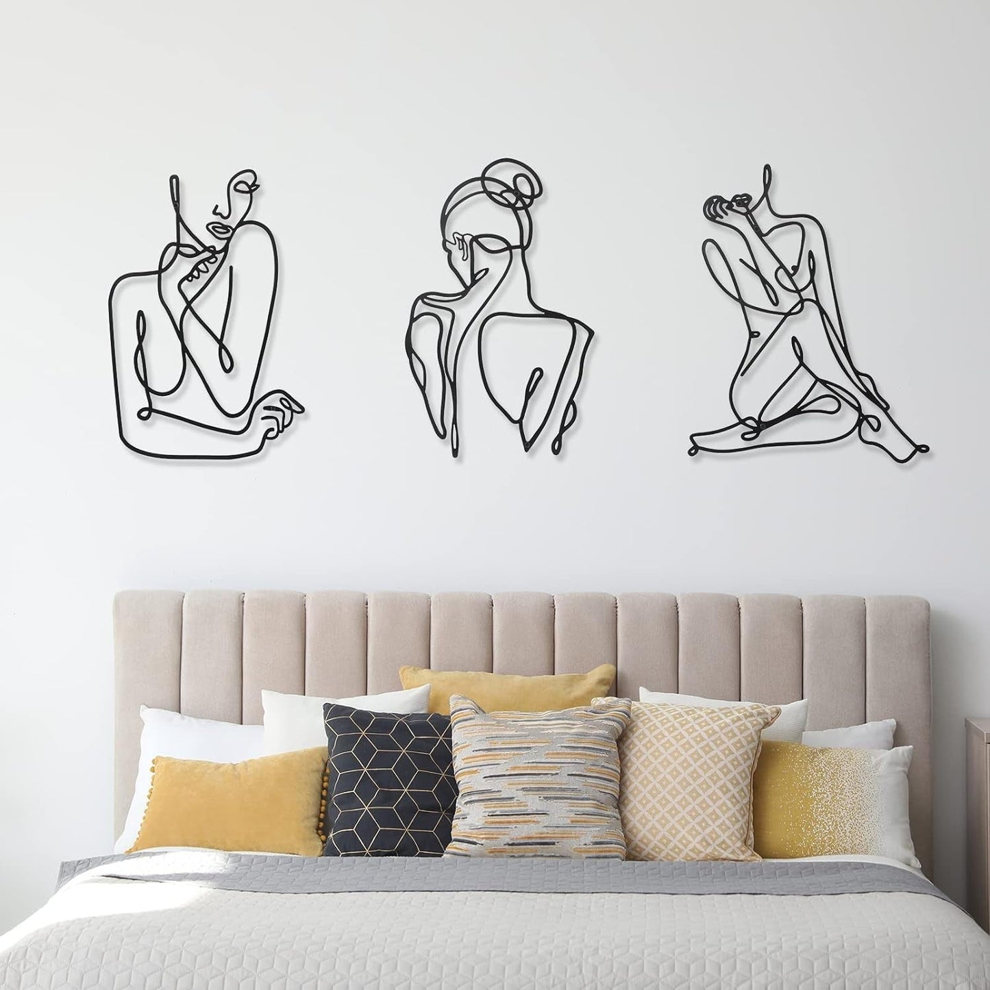 3 stykker Metal Minimalistisk Kvinde Væg Art Deco Moderne Metal Abstrakt Kvinde Vægkunst Kvinde Enkeltlinjetegninger til at hænge til stuen (sort, moderne) Statuetter og skulpturer Naty Shop