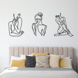 3 stykker Metal Minimalistisk Kvinde Væg Art Deco Moderne Metal Abstrakt Kvinde Vægkunst Kvinde Enkeltlinjetegninger til at hænge til stuen (sort, moderne) Statuetter og skulpturer Naty Shop