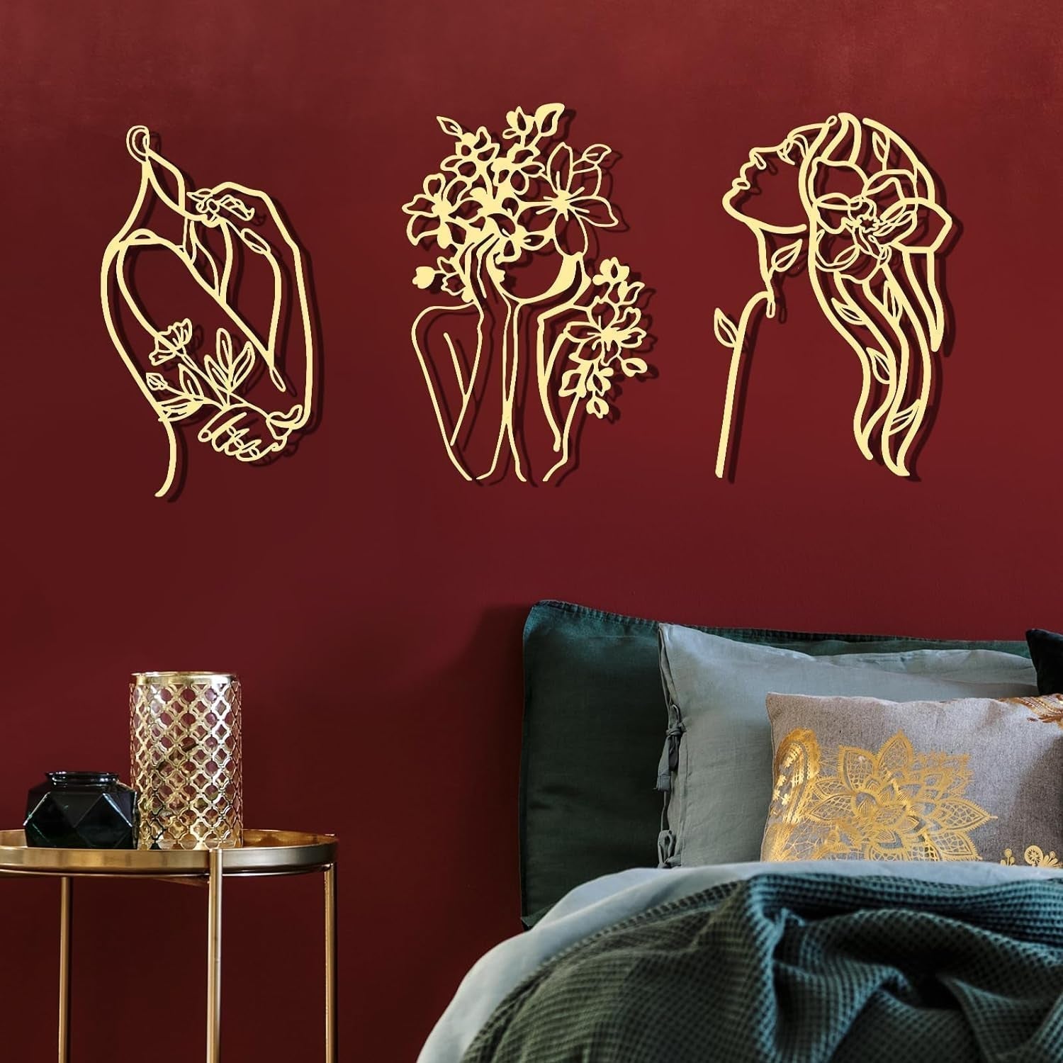 3 stykker Metal Minimalistisk Kvinde Væg Art Deco Moderne Metal Abstrakt Kvinde Vægkunst Kvinde Enkeltlinjetegninger til at hænge til stuen (sort, moderne) Statuetter og skulpturer Naty Shop Guld Elegant