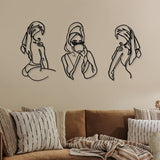 3 stykker Metal Minimalistisk Kvinde Væg Art Deco Moderne Metal Abstrakt Kvinde Vægkunst Kvinde Enkeltlinjetegninger til at hænge til stuen (sort, moderne) Statuetter og skulpturer Naty Shop Sort 35L X 25B Cm