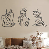3 stykker Metal Minimalistisk Kvinde Væg Art Deco Moderne Metal Abstrakt Kvinde Vægkunst Kvinde Enkeltlinjetegninger til at hænge til stuen (sort, moderne) Statuetter og skulpturer Naty Shop Sort Moderne