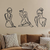 3 stykker Metal Minimalistisk Kvinde Væg Art Deco Moderne Metal Abstrakt Kvinde Vægkunst Kvinde Enkeltlinjetegninger til at hænge til stuen (sort, moderne) Statuetter og skulpturer Naty Shop Sort 35L X 29B Cm