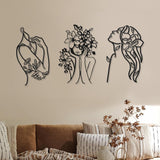 3 stykker Metal Minimalistisk Kvinde Væg Art Deco Moderne Metal Abstrakt Kvinde Vægkunst Kvinde Enkeltlinjetegninger til at hænge til stuen (sort, moderne) Statuetter og skulpturer Naty Shop Elegant 35L X 25B Cm