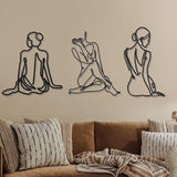 3 stykker Metal Minimalistisk Kvinde Væg Art Deco Moderne Metal Abstrakt Kvinde Vægkunst Kvinde Enkelt linje stregtegninger til at hænge til stuen (sort, moderne) Statuetter og skulpturer Naty Shop Sort Vintage