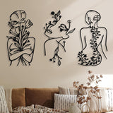 3 stykker Metal Minimalistisk Kvinde Væg Art Deco Moderne Metal Abstrakt Kvinde Vægkunst Kvinde Enkeltlinjetegninger til at hænge til stuen (sort, moderne) Statuetter og skulpturer Naty Shop Black Plant