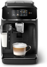 PHILIPS automatisk espressomaskine 2300-serien - 4 drinks, moderne farvetouchskærm, LatteGo mælketilberedningssystem, SilentBrew, 100% keramisk kværn, AquaClean-filter. Mat sort (EP2330/10)