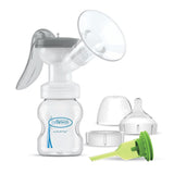 Manuel brystpumpe med 100 % silikone Softshape beskyttelse (B, 25 mm flange) og anti-kolik muligheder + 150 ml bred mund flaske med niveau 1 slow flow patte Tilbehør Mad og amning Bebe Naty Shop