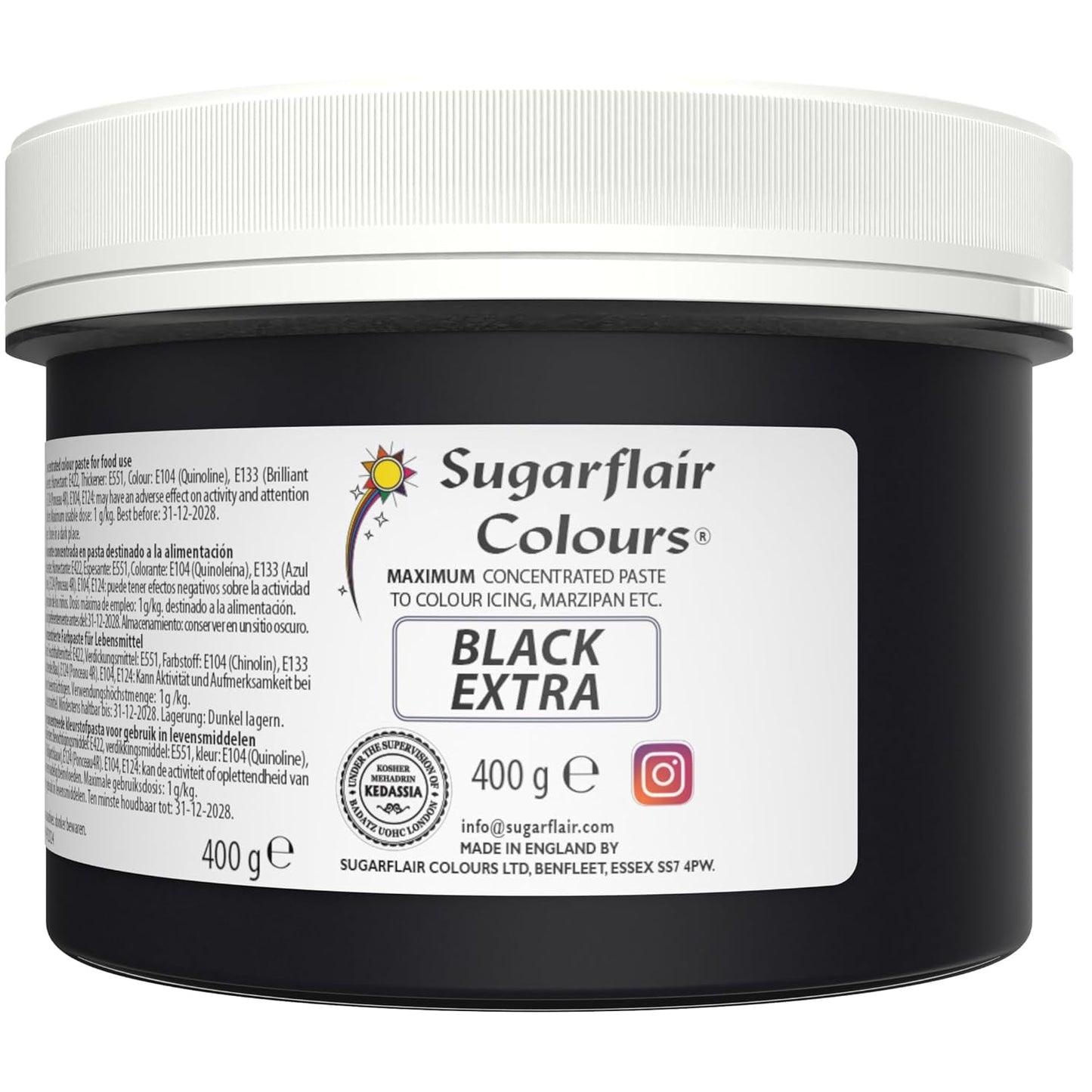 Madfarve Sugarflair Max Concentrated Sort, højkoncentreret madfarve til marcipan og fondant, pastafarve Max Concentrate - 400 g