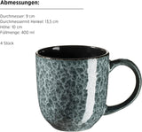 MÄSER 934110 Filippa-serien, Keramisk servicesæt til 4 personer, Moderne kombineret servicesæt med 16 dele; Tallerkener, skåle og kopper med reaktiv glasur i grøn og sort, Stentøj, Grøn