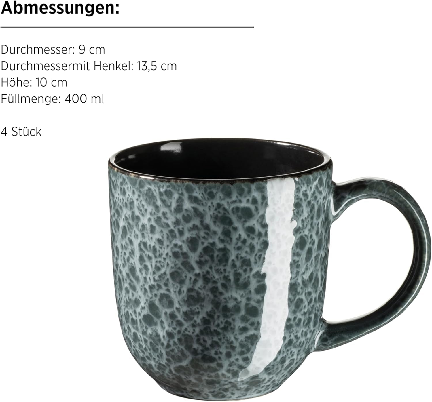 MÄSER 934110 Filippa-serien, Keramisk servicesæt til 4 personer, Moderne kombineret servicesæt med 16 dele; Tallerkener, skåle og kopper med reaktiv glasur i grøn og sort, Stentøj, Grøn
