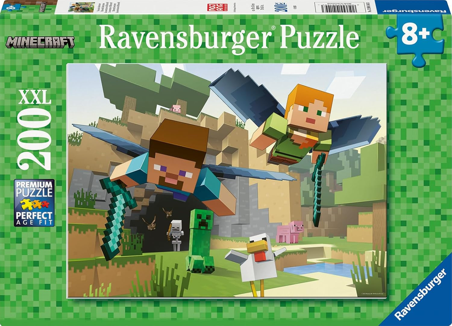 Ravensburger børnepuslespil - 12004144 - Minecraft - 200 brikker Minecraft-puslespil til børn 8+ i XXL-format Minecraft-gavepuslespil Naty Shop Standardtitel
