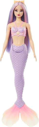 Barbie Havfruedukke med Lyserødt og Lilla Fancy Hår og Pandebånd, Shell Top Dukke med Lavendelblå Halefinne, HRR06 Naty Shop Dukker Havfrue med Lavendelblå Halefinne